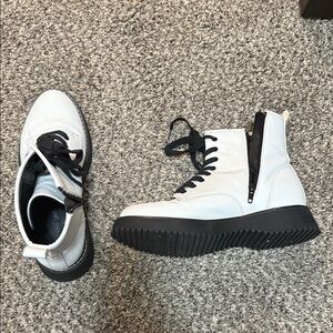 White Lace-Up Ankle Boots